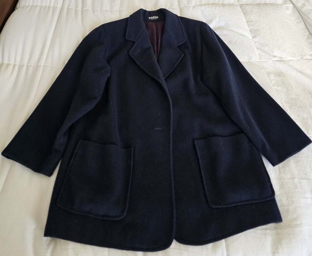 Vintage KAREN 100% Pure Wool Navy Coat Made USA ILGWU Union Made Womens